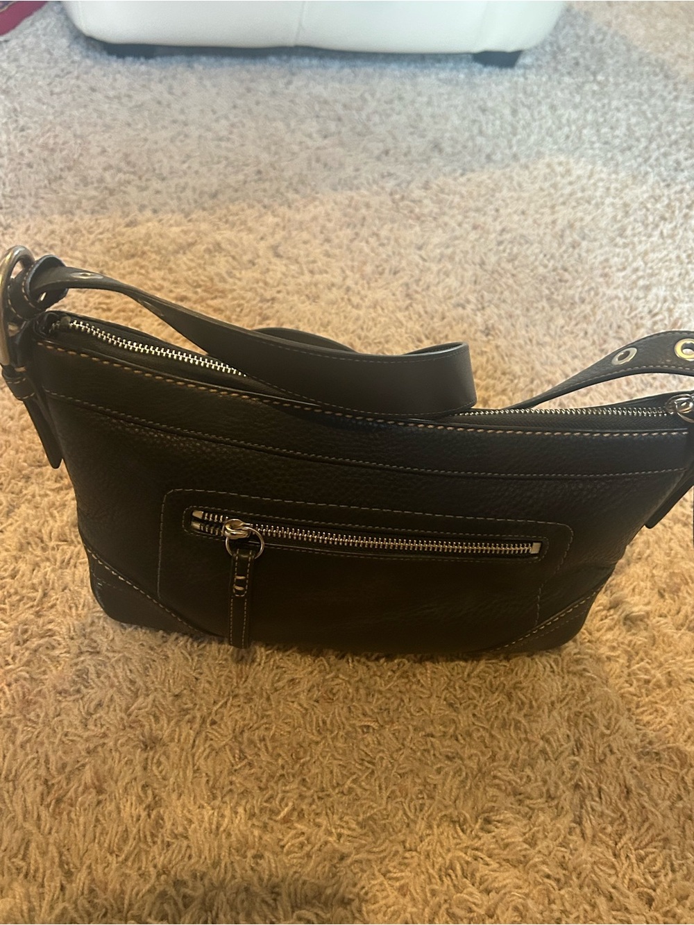 Coach F12324 Black Pebbled Leather Hobo Shoulder Bag
